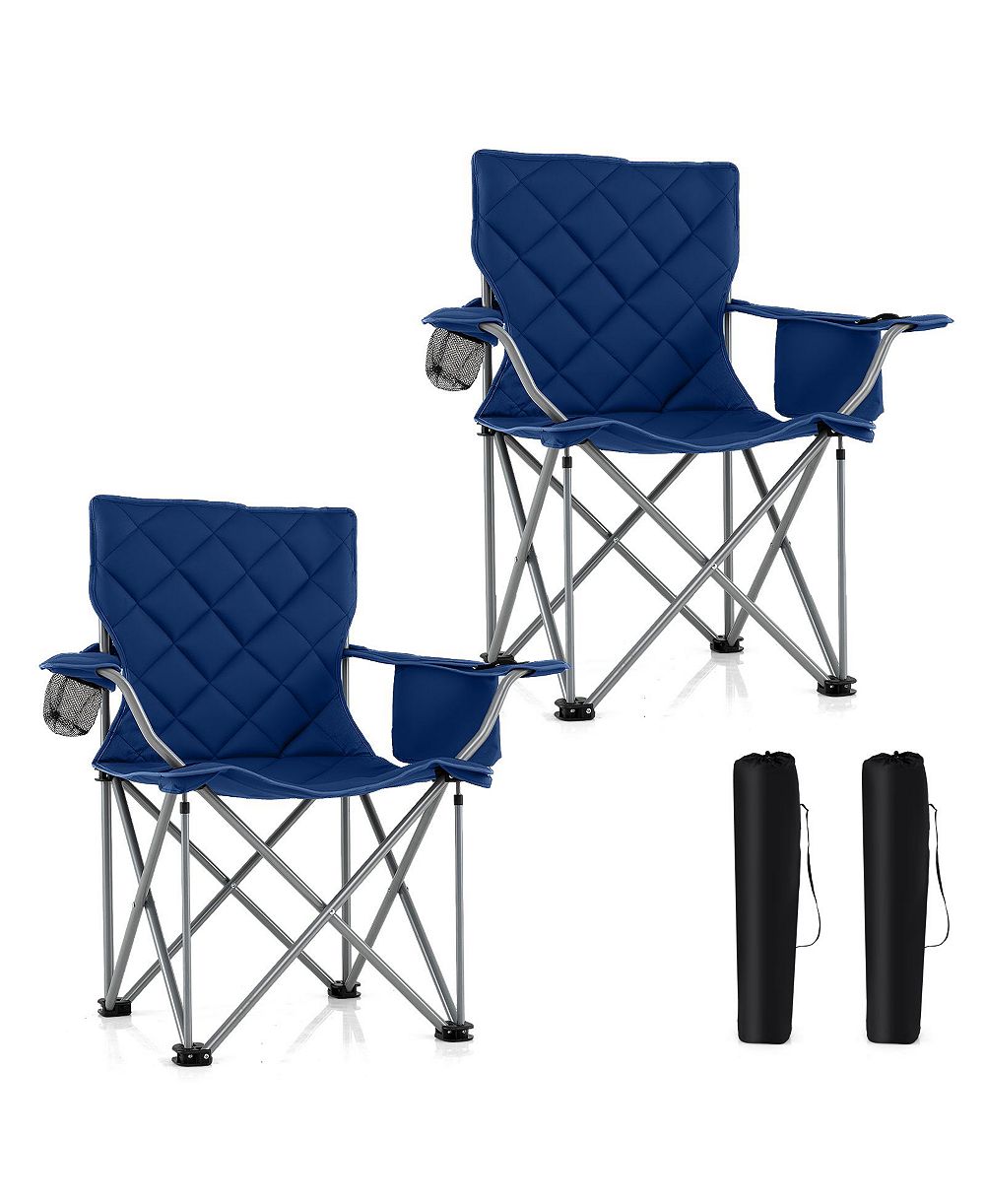 Gymax 2PCS Oversized Camping Chairs Heavy Duty Outdoor Folding Chair with Cooler Pouch