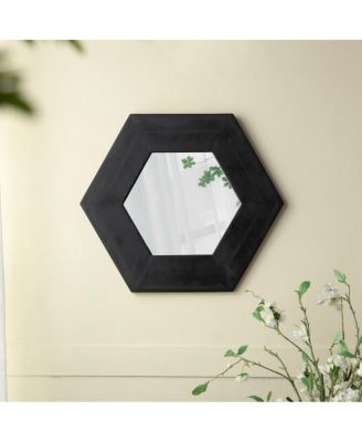 LAOTIES 18.5" Hexagon Wall Mirror, Geometric Teak Wood Accent Mirror for Entryway, Bedroom and Gallery Wall