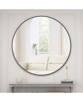 LAOTIES 48" Oversized Round Wall Mirror, Large Modern Metal Circle Statement Mirror for Living Room