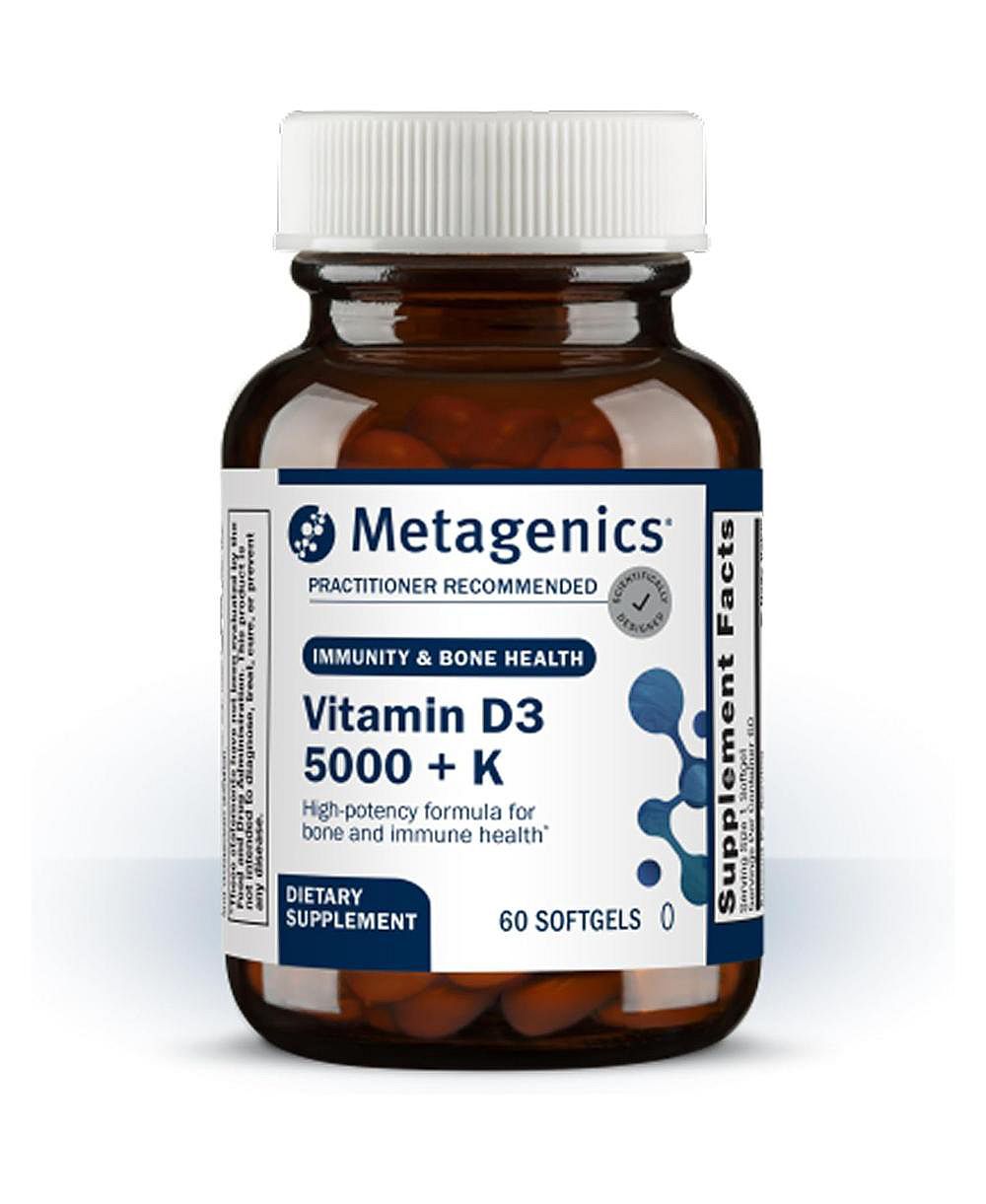 Metagenics Vitamin D3 and Vitamin K2 5,000 IU with MK 7 Vitamin D3 with K2 for Immune Support, Bone and Heart Health Non GMO, Gluten Free 60 Softgels