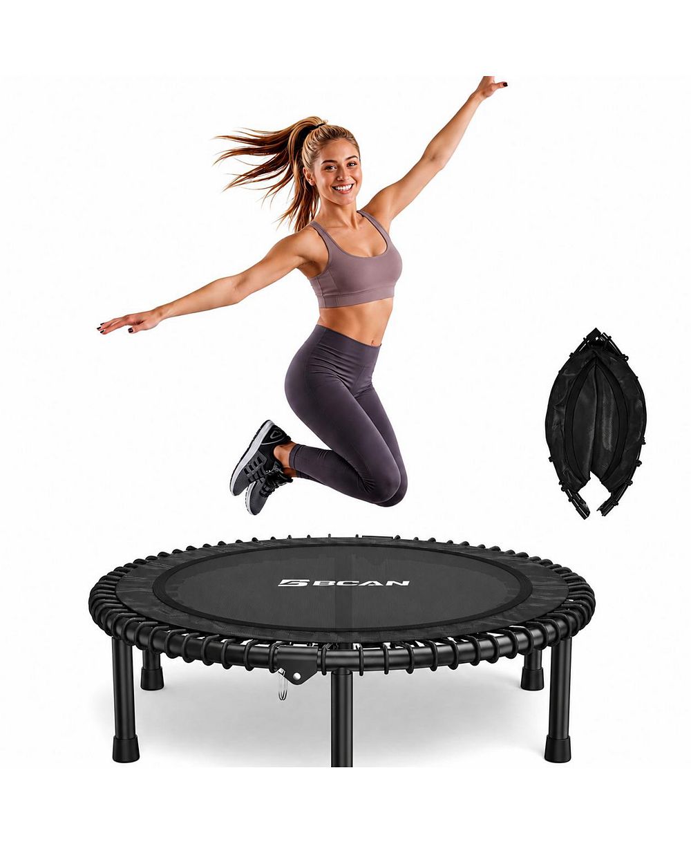 BCAN 450/550LBS Foldable Mini Trampoline for Adults, 40/48 inches  Fitness Rebounder with Bungees, Quiet Stable Exercise Trampoline