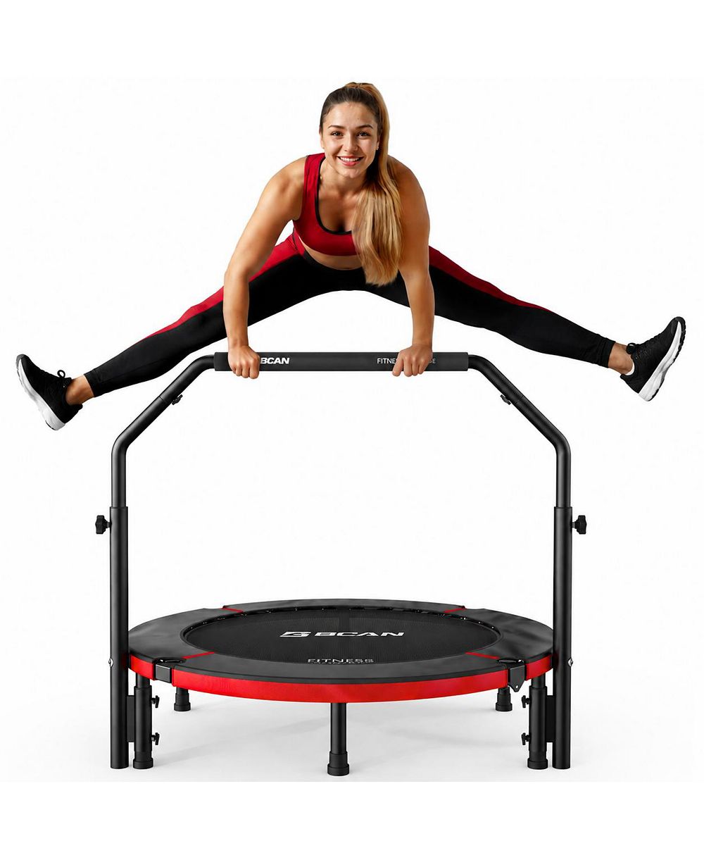 BCAN SP3 40 Inch Foldable Mini Trampoline with U Shape Adjustable Foam Handle Adult Rebounder Trampoline Indoor Fitness Workout Max Load 330LBS