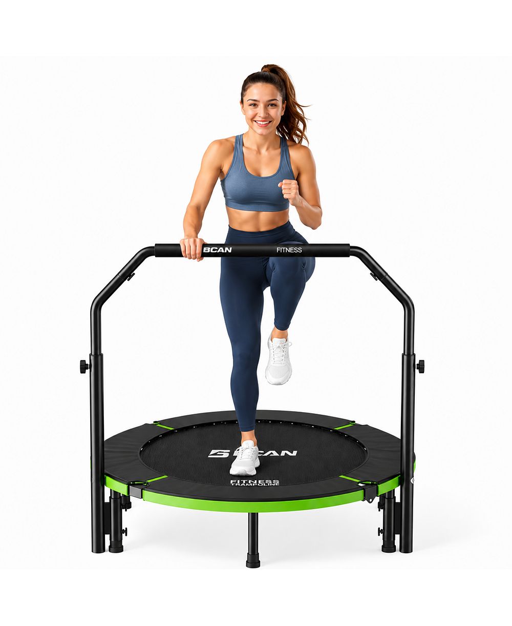 BCAN SP3 Foldable Mini Trampoline with U Shape Adjustable Foam Handle 40 Inch Adult Rebounder Trampoline Indoor Fitness Workout Max Load 330LBS