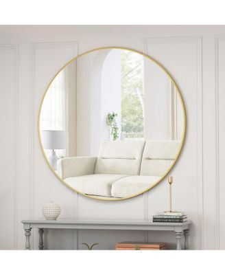 LAOTIES Oversized Round Wall Mirror, Modern Metal Circle Vanity Mirror for Living Room, Entryway