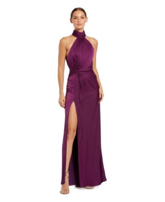 Платье Mac Duggal Petite с открытой спиной, высоким воротником и драпировкой сбоку