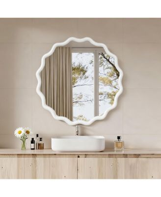 LAOTIES Round Wavy Wall Mirror, Modern Decorative Accent Mirror for Bedroom, Bathroom and Entryway
