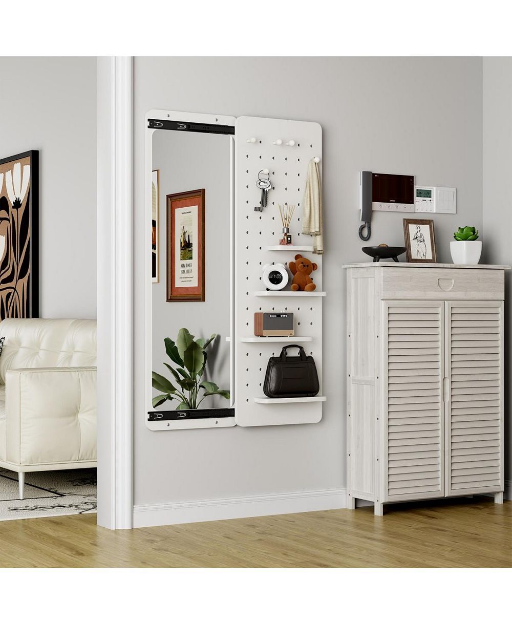 LAOTIES Modern Wall Mounted Full Length Mirror with Shelf and Hooks for Bedroom and Entryway