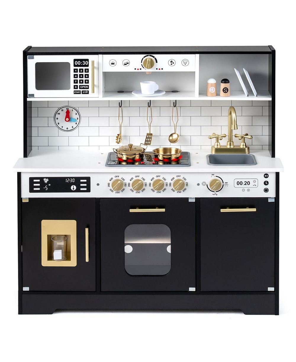 Slickblue Wooden 15-Piece Kitchen Playset with Lights and Sounds, Ages 3+