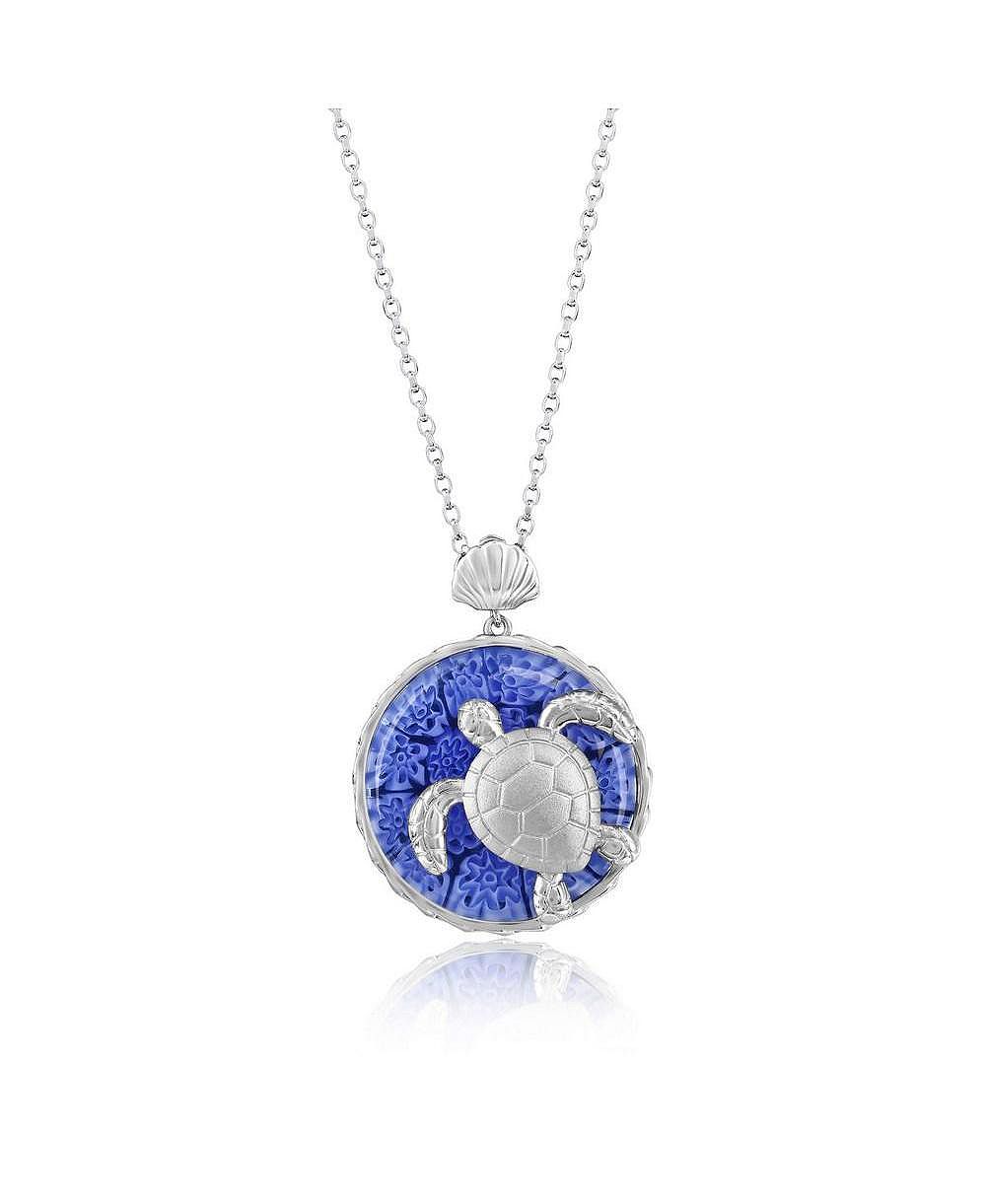 Ожерелье Simona Sterling Silver Floral Venetian Murano Glass Turtle