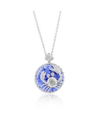 Simona Sterling Silver Floral Venetian Murano Glass Crab CZ Necklace