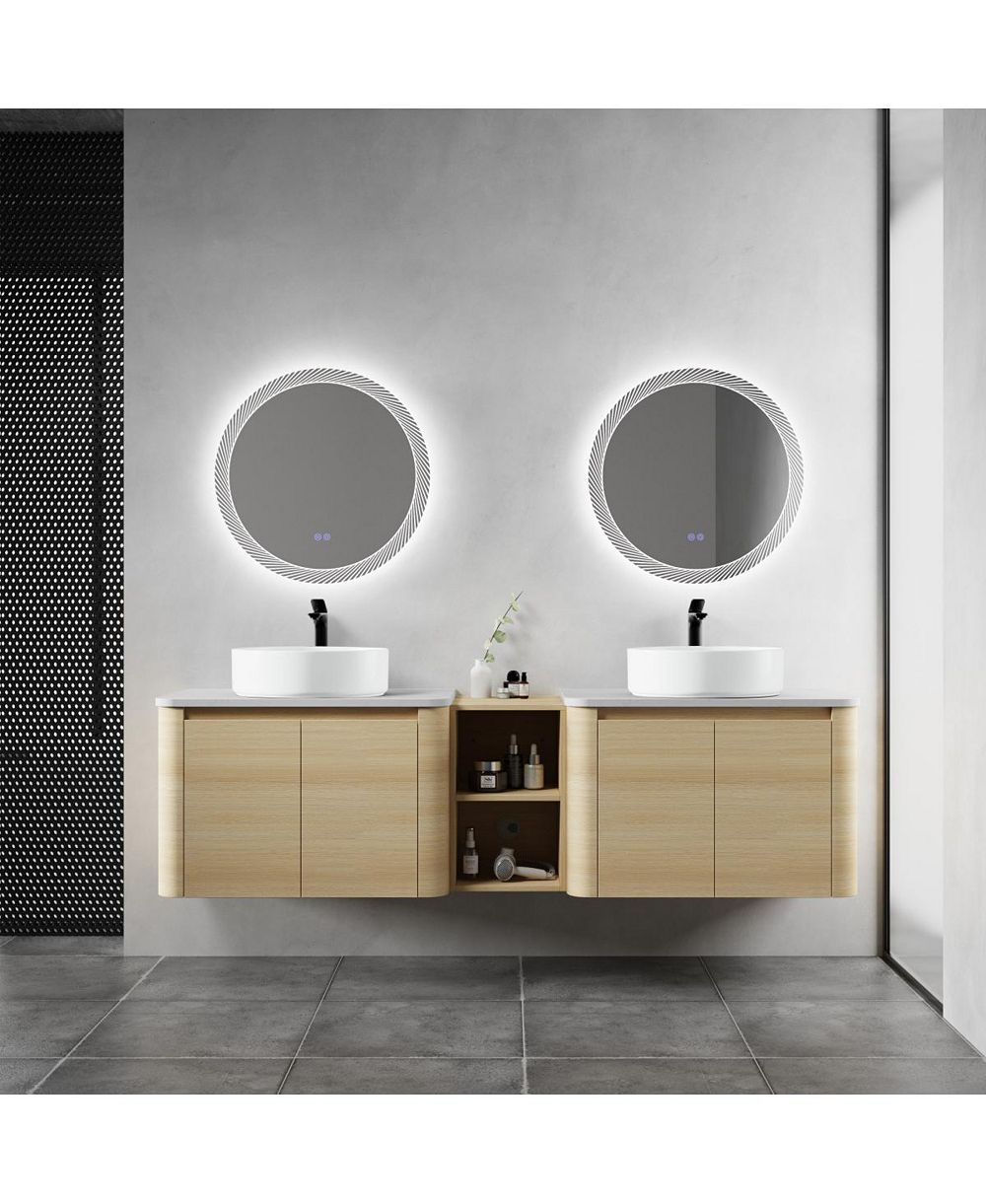 Sillysis 71 Inch Wall Mounted Double Bathroom Vanity with Stone Countertop, Ceramic Vessel Sinks, Storage Shelves for Modern Homes