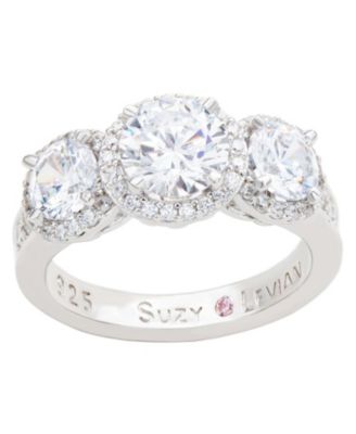 Кольцо Suzy Levian Sterling Silver Cubic Zirconia White Three Stones Halo Center Stone
