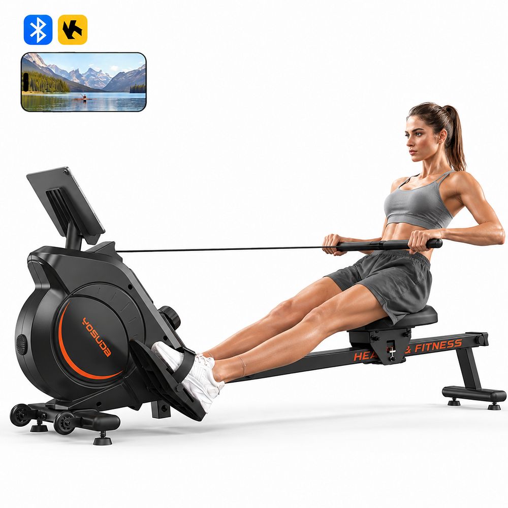 FED FITNESS YOSUDA Magnetic Rowing Machine 16 Level Adjustable Resistance Bluetooth App Support LCD Monitor with Comfortable Seat Cushion for Home Gym