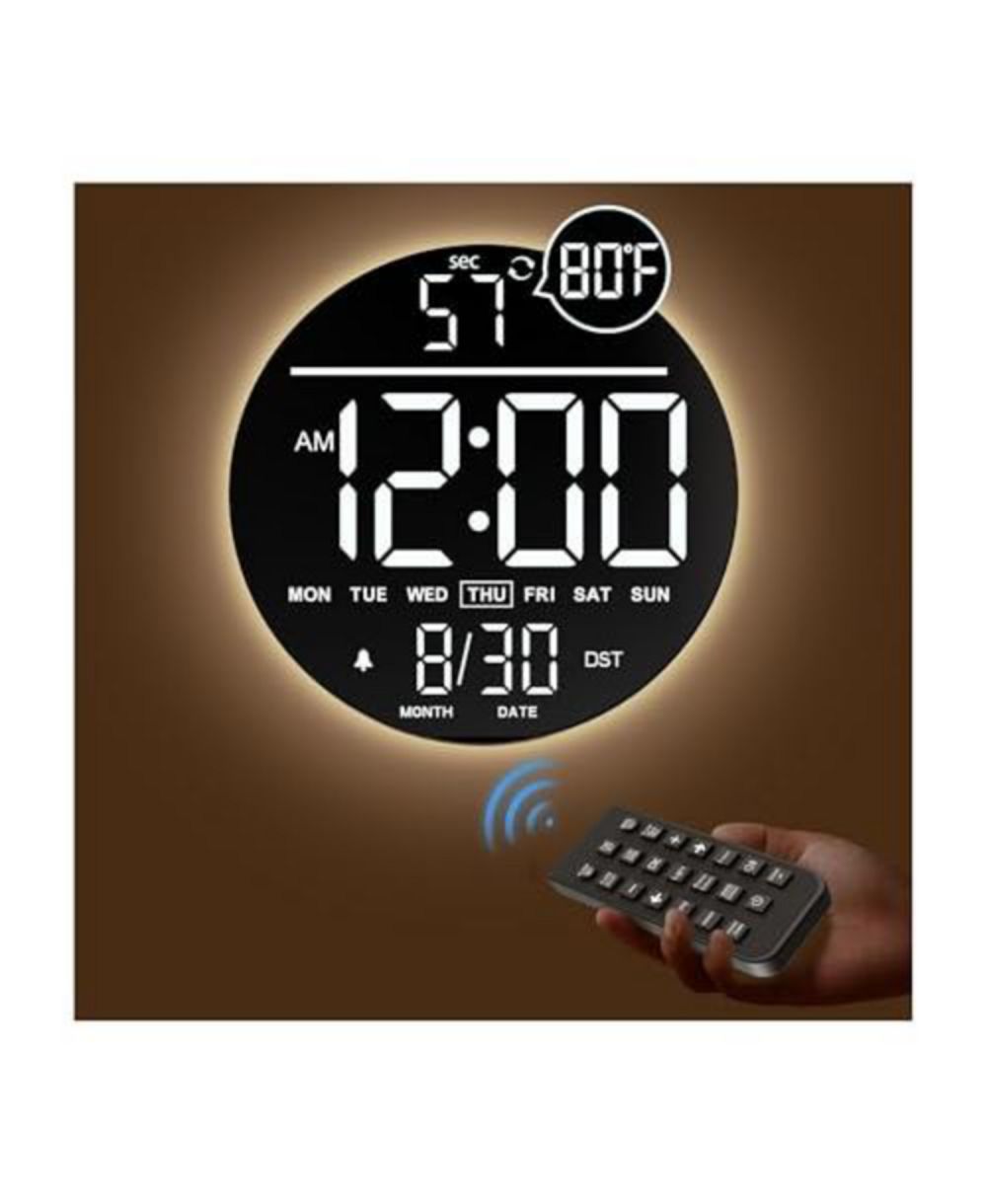 JALL 10 Inch Large Digital Wall Clock (White) with RGB Colors Seconds Countdown Timer Alarm Auto DST Temperature Night Light Wall or Desktop