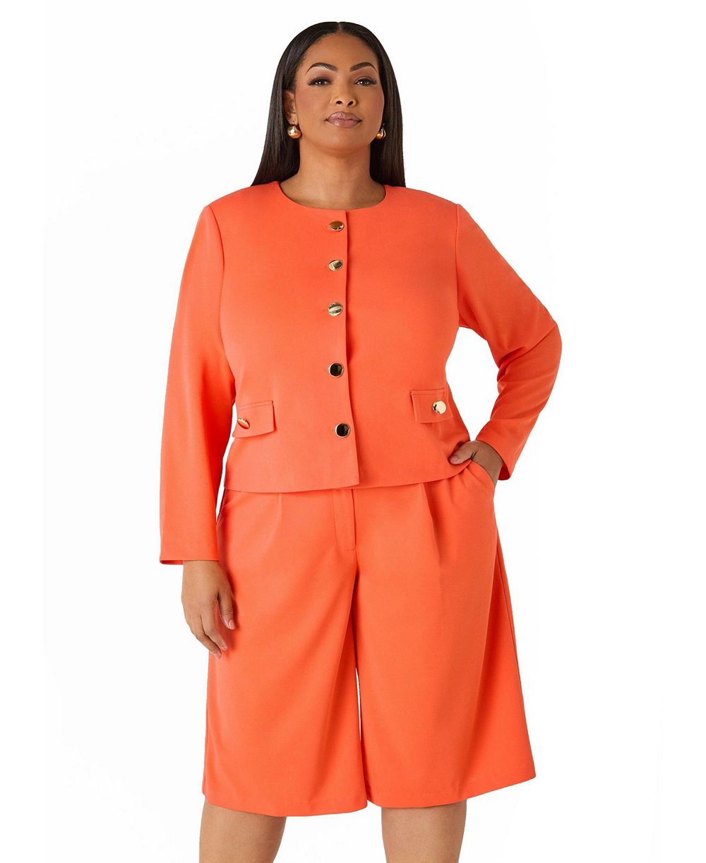 Ashley Stewart Women's Plus Size Button Detailed Crepe Jacket