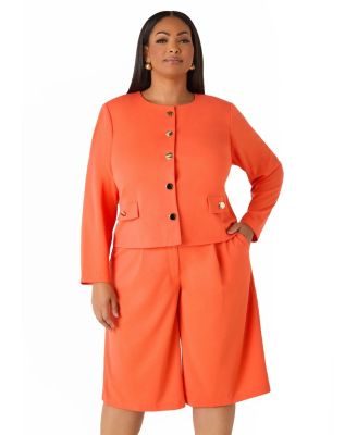Ashley Stewart Women's Plus Size Button Detailed Crepe Jacket