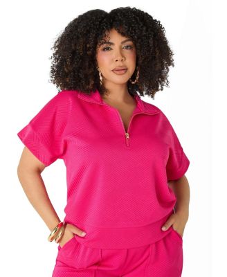 Ashley Stewart Plus Size Women's Ribbed Athletic Knit Pullover