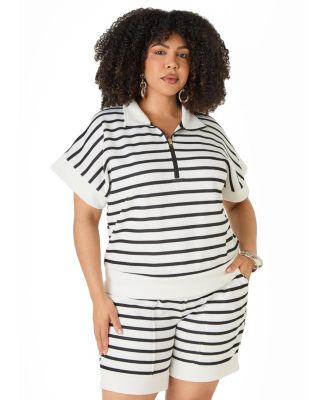 Ashley Stewart Plus Size Striped Athletic Knit Pullover