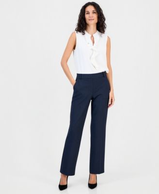 Kasper Women's Faux-Fly Pull-On Straight-Leg Pants