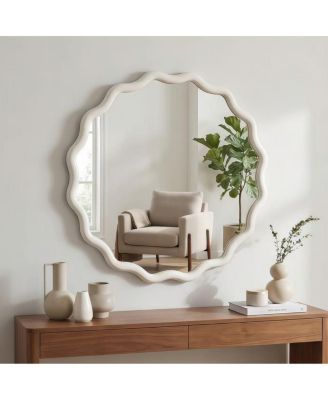 Круглое декоративное зеркало LAOTIES 24" Wavy Wood Frame для прихожей и ванной