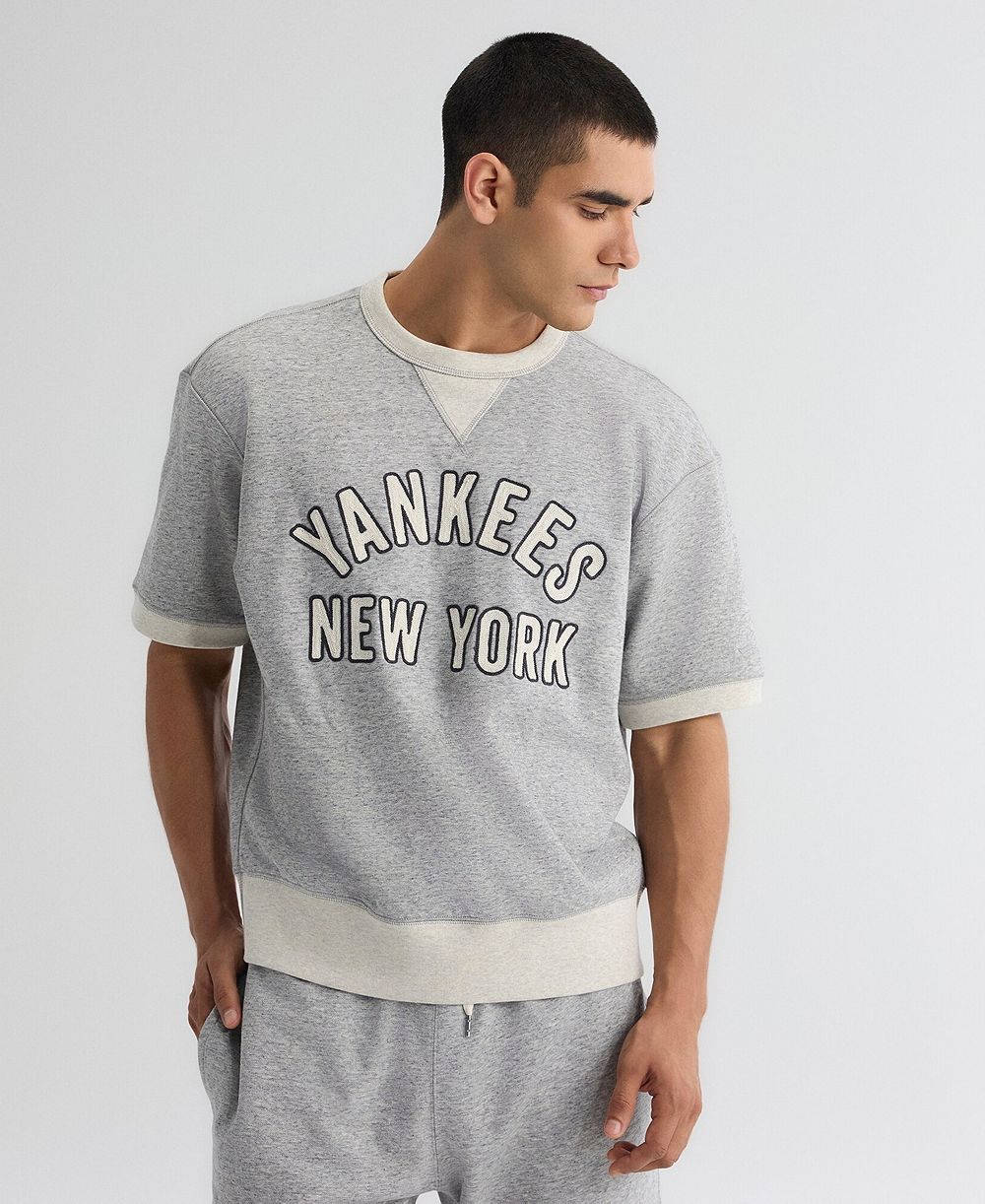 Мужское свитшот Fanatics Steel Heather New York Yankees Iconic Terry Short Sleeve