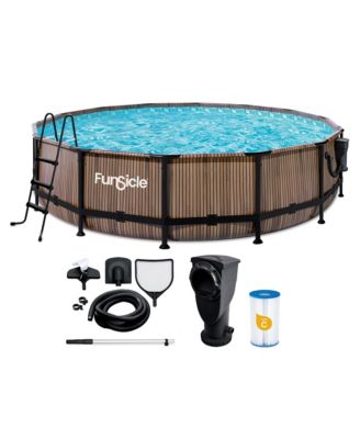 Funsicle 14' x 42" Oasis Round Outdoor Above Ground Swimming Pool, Natural Teak