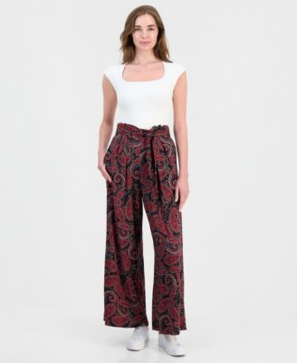 Nautica Women's Paperbag-Waist Paisley Pants