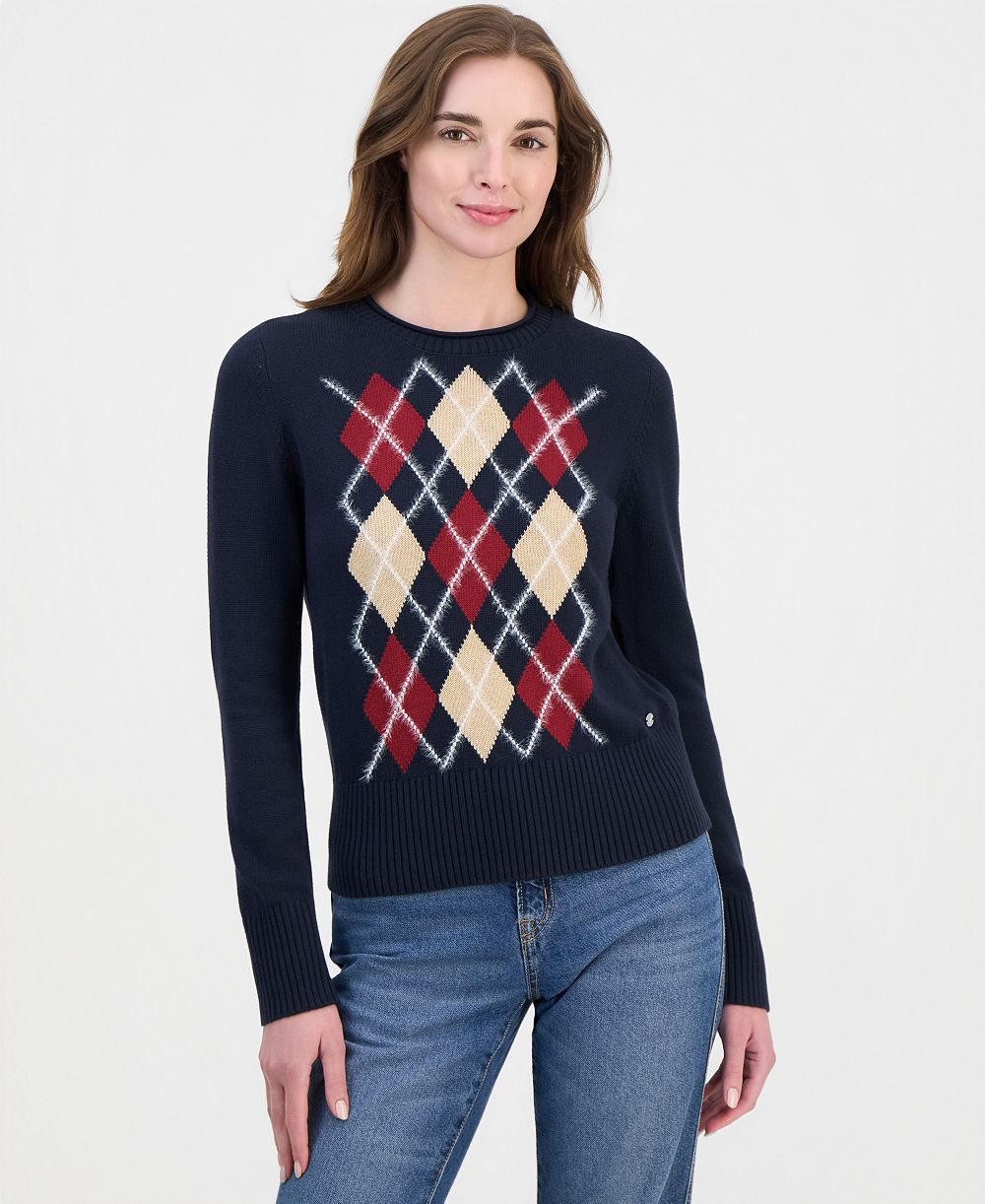 Nautica Women's Crewneck Argyle Sweater