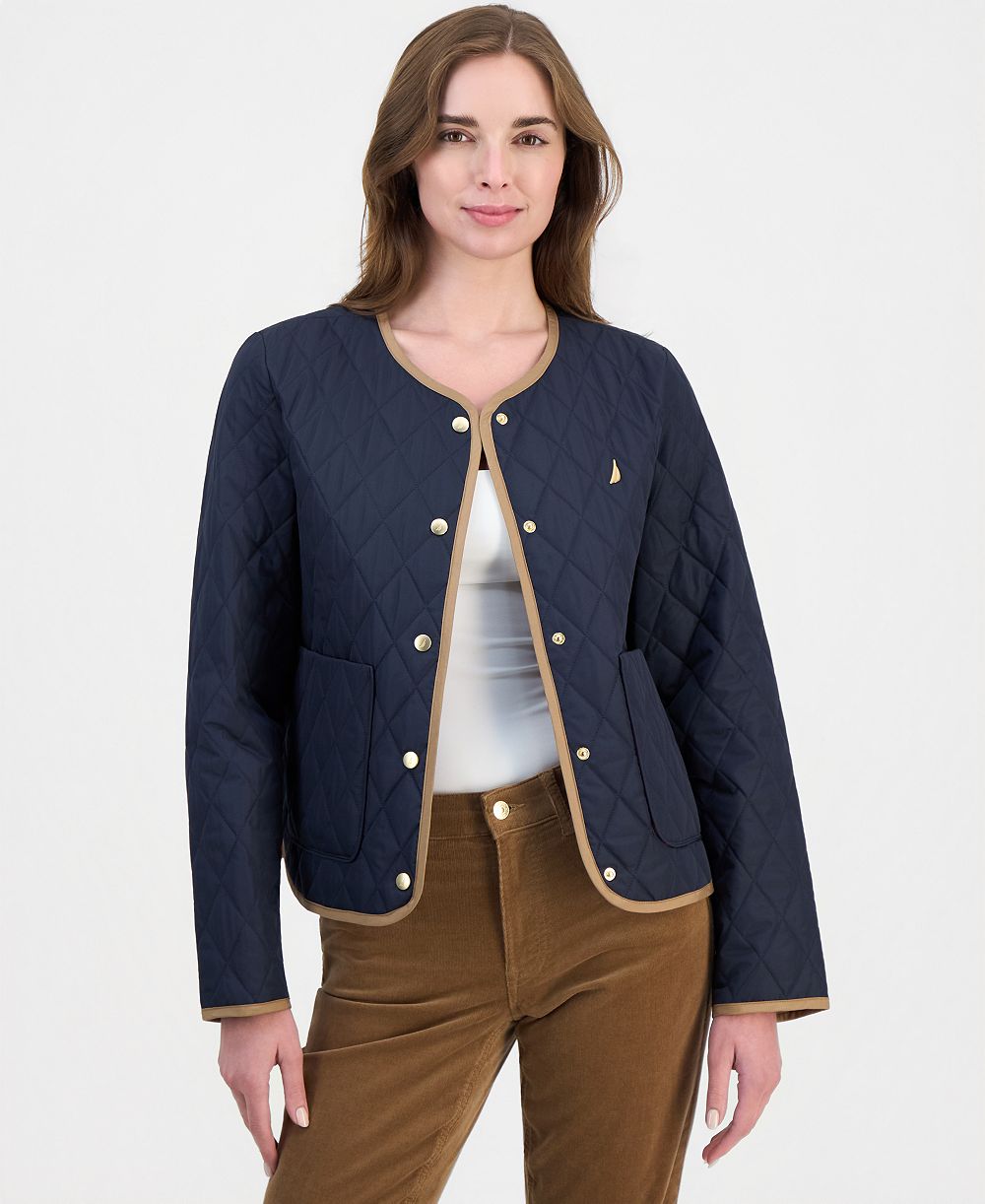 Nautica Women's Quilted Collarless Jacket