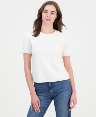 Nautica женский свитер с коротким рукавом и строчкой Tuck Stitch