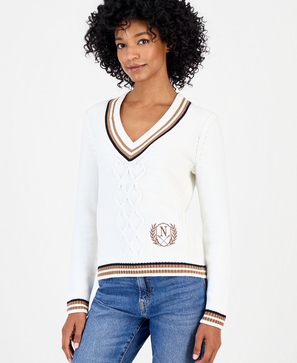 Женский свитер Nautica V-Neck Varsity Tipped