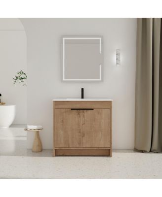 Стойка для ванной Sillysis 36 Inch с керамической раковиной, шкаф из фанеры и регулируемая полка