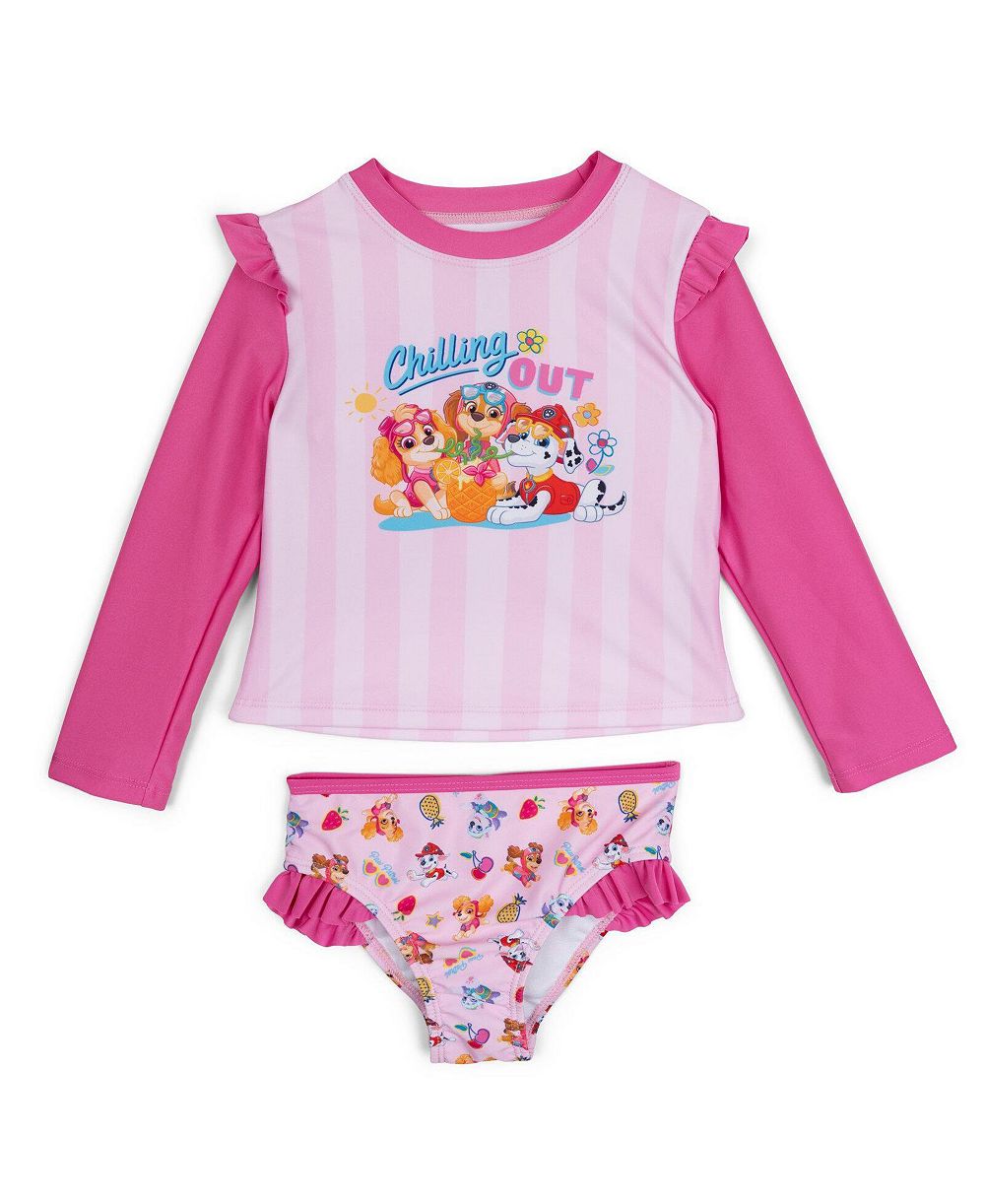 Paw Patrol Toddler Girls Swimwear 2-Piece Rash Guard and Bikini Bottom Set UPF 50+
