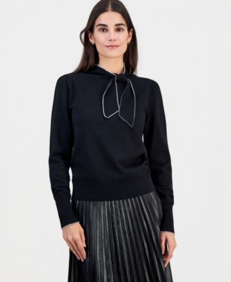 T Tahari Women's Contrast-Tipped Bow-Tie Sweater