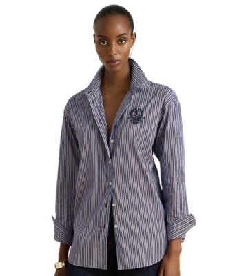 Lauren Ralph Lauren Petite Striped Point-Collar Relaxed-Fit Button-Down Shirt
