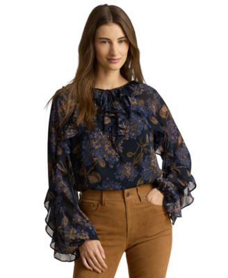 Lauren Ralph Lauren Blouse Ruffle-Trim Long-Sleeve Petite Женская