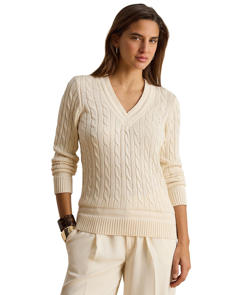 Lauren Ralph Lauren Petite вязаный джемпер Cable Knit Long-Sleeve V-Neck