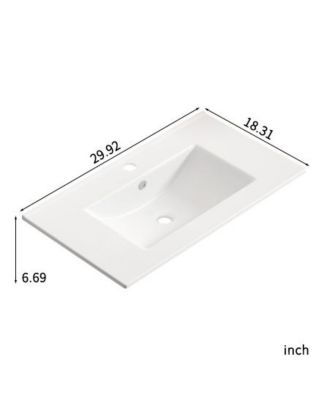 BUSDAYS 30 Inch Glossy Ceramic Bathroom Vessel Vanity Sink Top with Overflow No Drain for Storing Personal Items