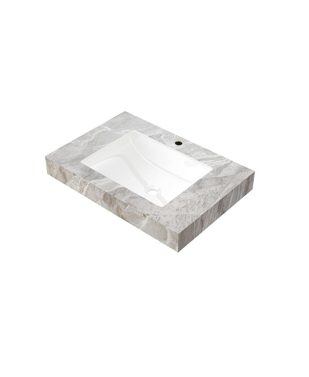 BUSDAYS 30 Inch  Sintered Stone Countertop with Undermount Ceramic Basin One Pre Drilled Faucet Hole No Cabinet No Faucet No Sink Cover