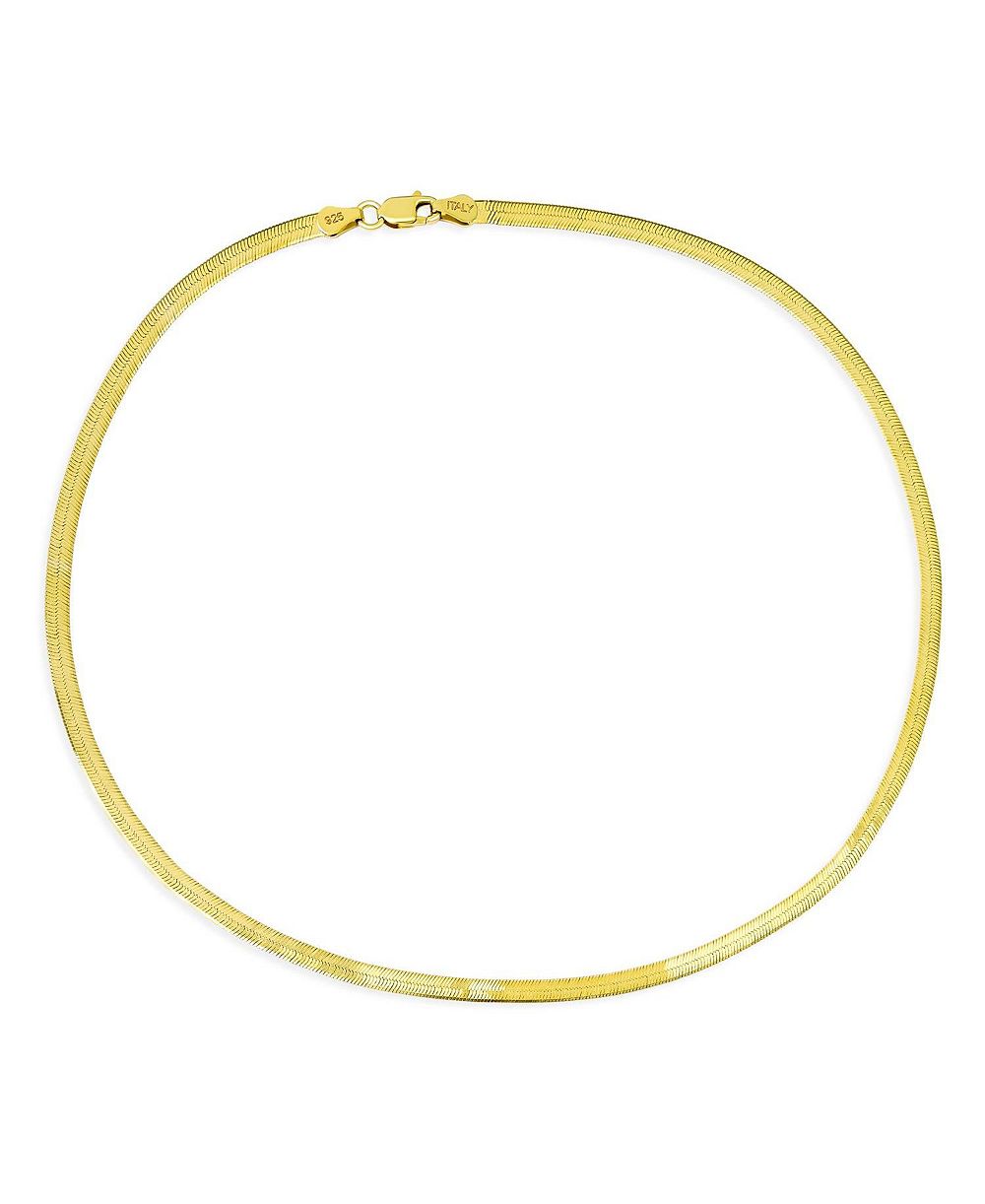 Bling Jewelry Gold Plated .925 Sterling Silver 3.5 mm Flat Omega Snake Flexible Herringbone Collar Necklace
