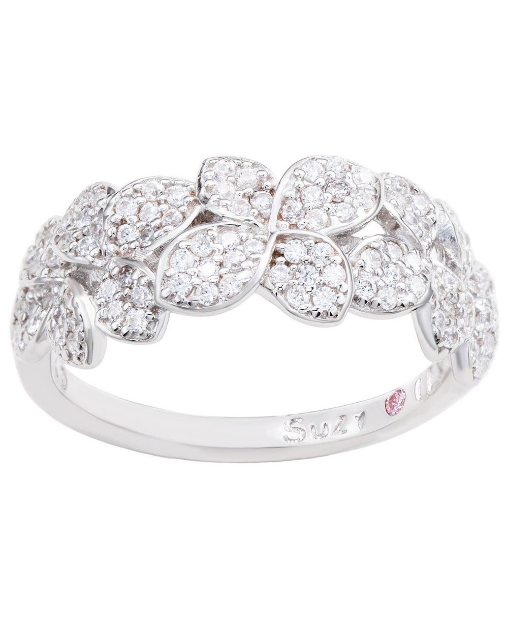 SUZY LEVIAN NEW YORK Sterling Silver Cubic Zirconia Multi Flower Band Ring