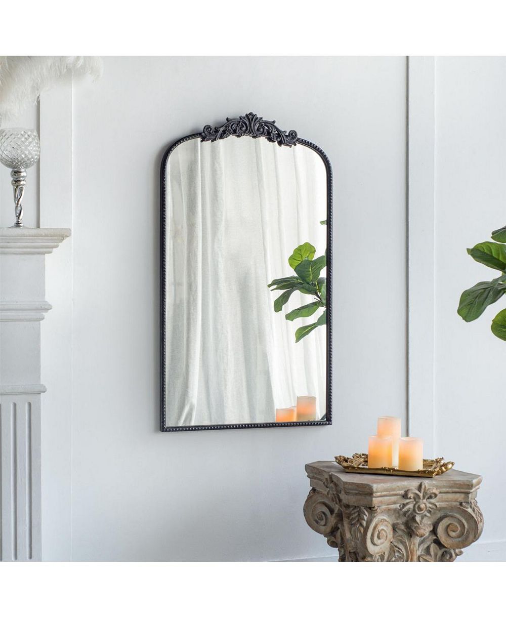 LAOTIES 24" x 42" Arched Wall Mirror, Vintage Baroque Bathroom Vanity Mirror with Ornate Floral Frame