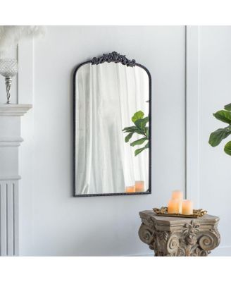 LAOTIES 24" x 42" Arched Wall Mirror, Vintage Baroque Bathroom Vanity Mirror with Ornate Floral Frame