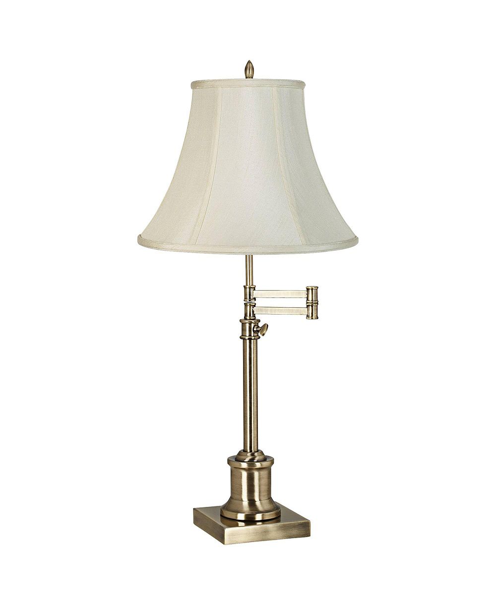 Настольная лампа 360 Lighting Traditional Swing Arm Adjustable Height Antique Brass Imperial Fabric Bell Shade