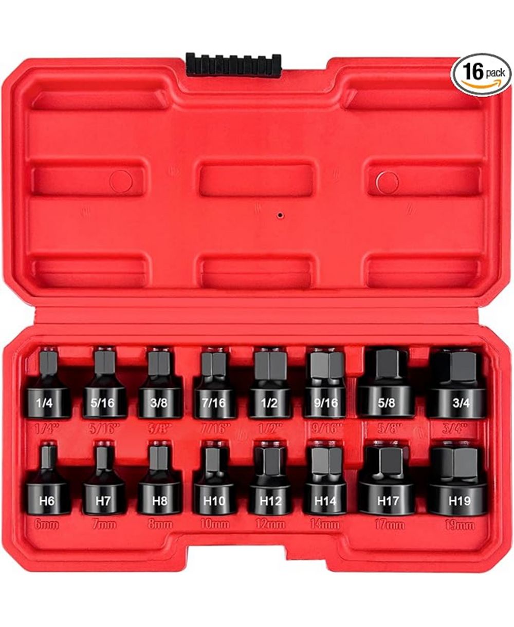 Набор торцевых головок XDOVET Impact Hex Driver Socket Set 16pieces Stubby 3/8inch Drive SAE/Metric CR-V