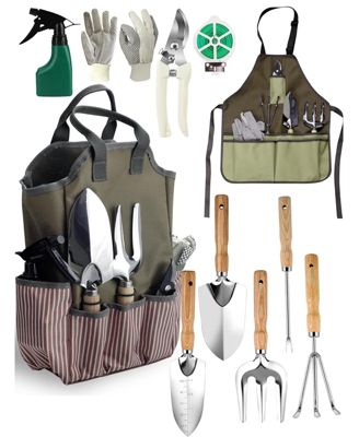 XDOVET Garden Tools Set Stainless Steel Wooden Handle Tote Bag Gloves Watering Can