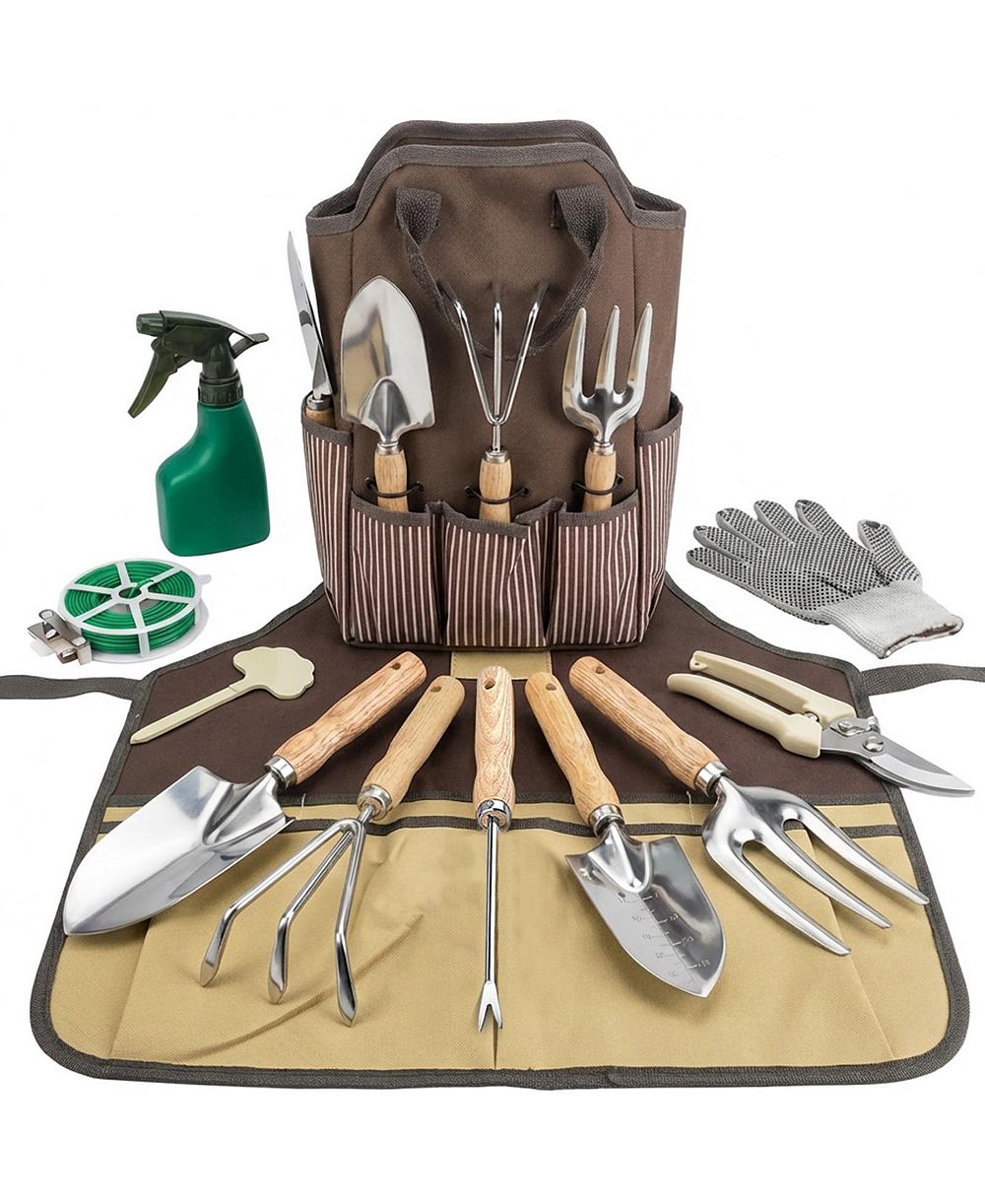 XDOVET Garden Tool Set Heavy Duty Stainless Steel Wood Handle Organizer Bag