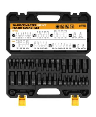 XDOVET Hex Bit Impact Socket Set 36-Piece 1/4inch  3/8inch  1/2inch  Drive SAE Metric Cr-V Steel
