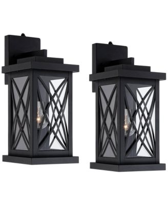 John Timberland Woodland Park Mission Outdoor Wall Light Fixtures Set of 2 Metal Dusk to Dawn 15inch  Clear Glass for Post Exterior Barn Porch
