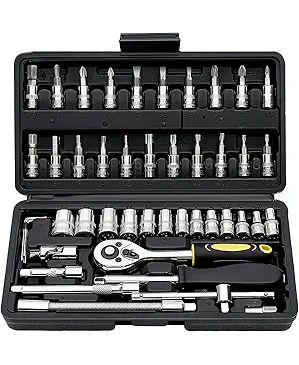 XDOVET 46pieces  1/4inch  Drive Socket Ratchet Wrench Set Quick-release